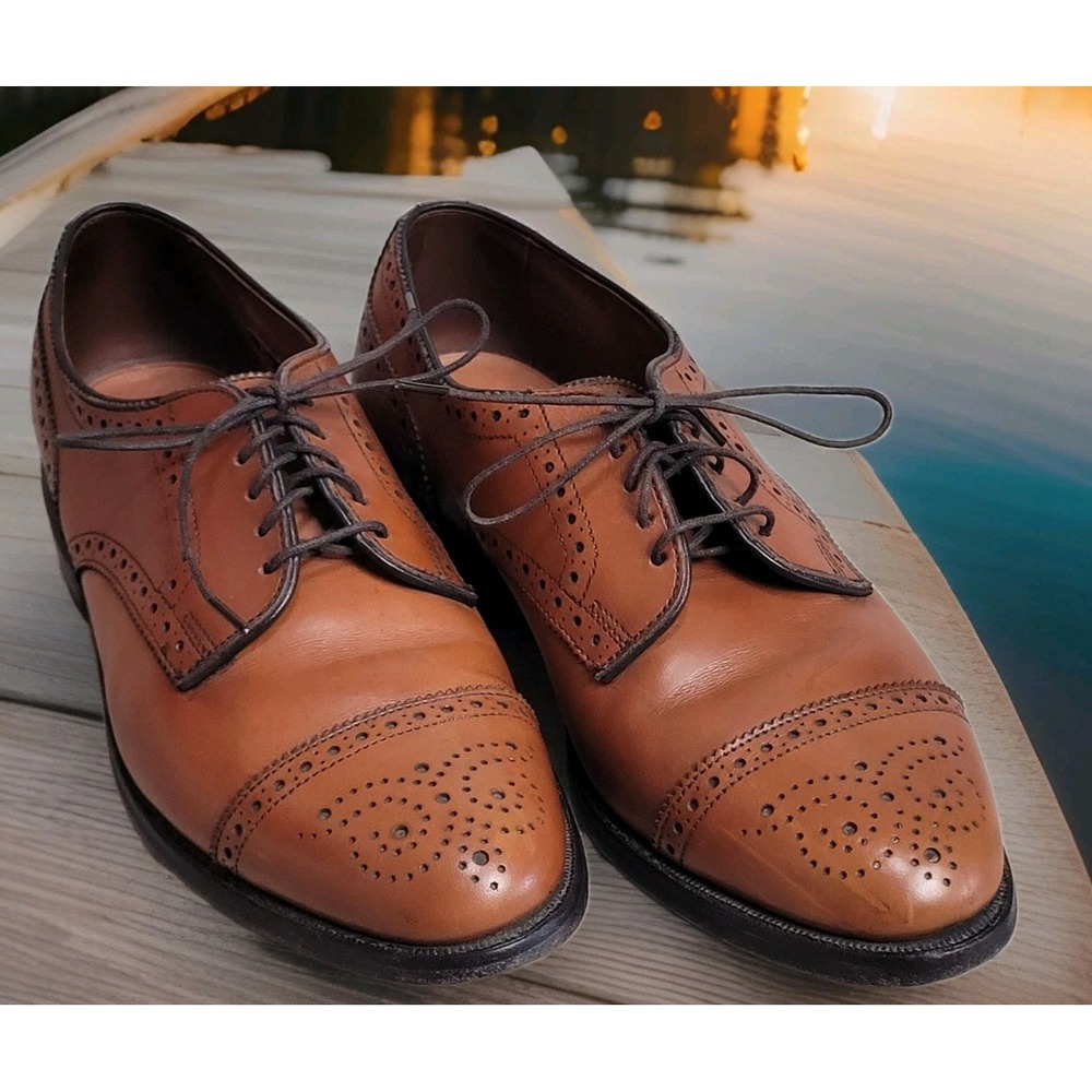 Vintage Allen Edmonds Sanford Shoe Men 6 Leather Brogue Cap Toe Derby *c-video